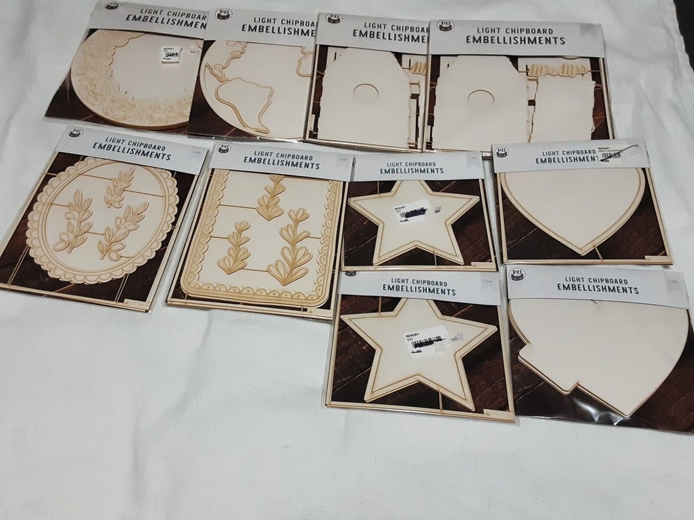 P13 Light Chipboard Embellishments Bundle 10assorted medium & large sizes