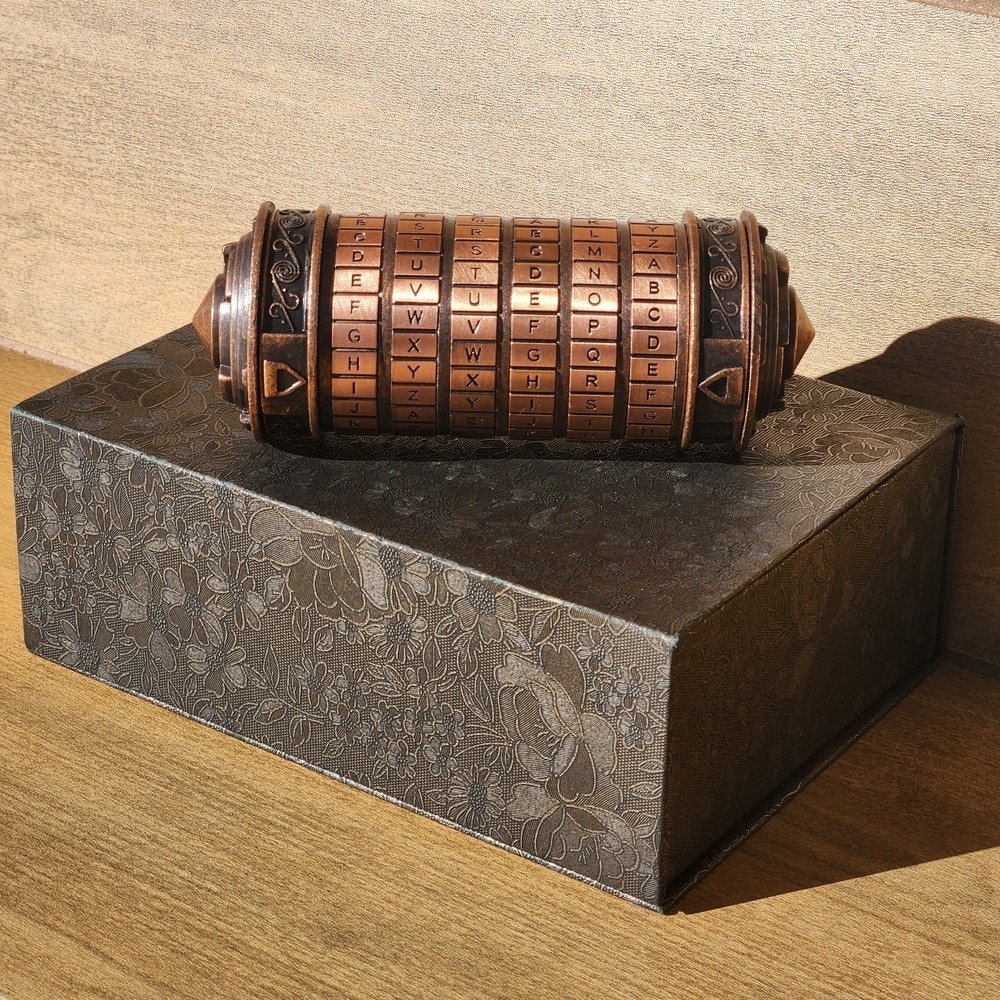 Da Vinci Code Cryptex Mini Replica Metal Puzzle Lock Box Case w/ Gift Box Bronze