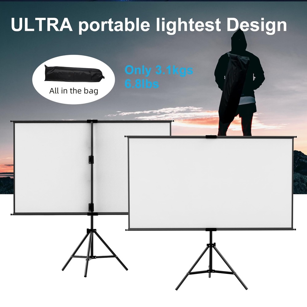 60 Inch Portable Projector Screen with Tripod Stand, Compact Mobile Projectio...