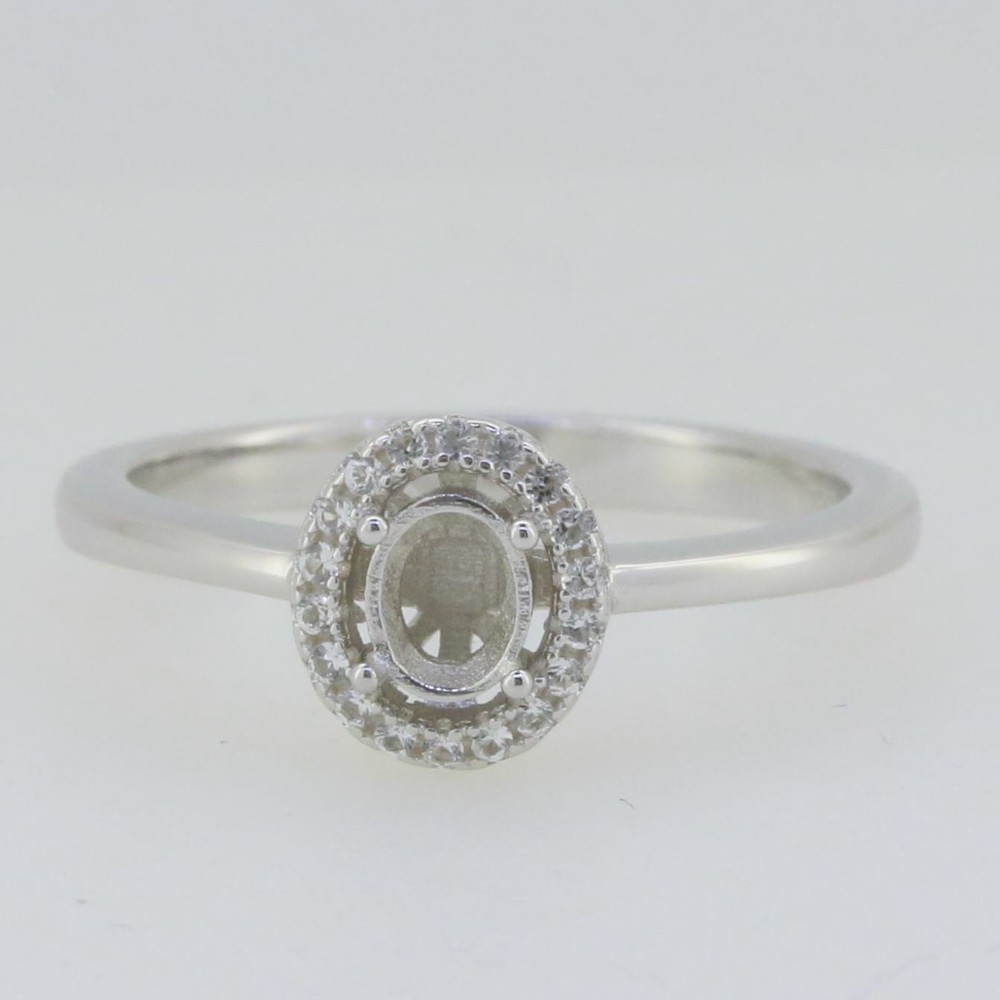 Sterling Silver Semi Mount Ring Setting Oval OV 5X4mm Halo Solitaire