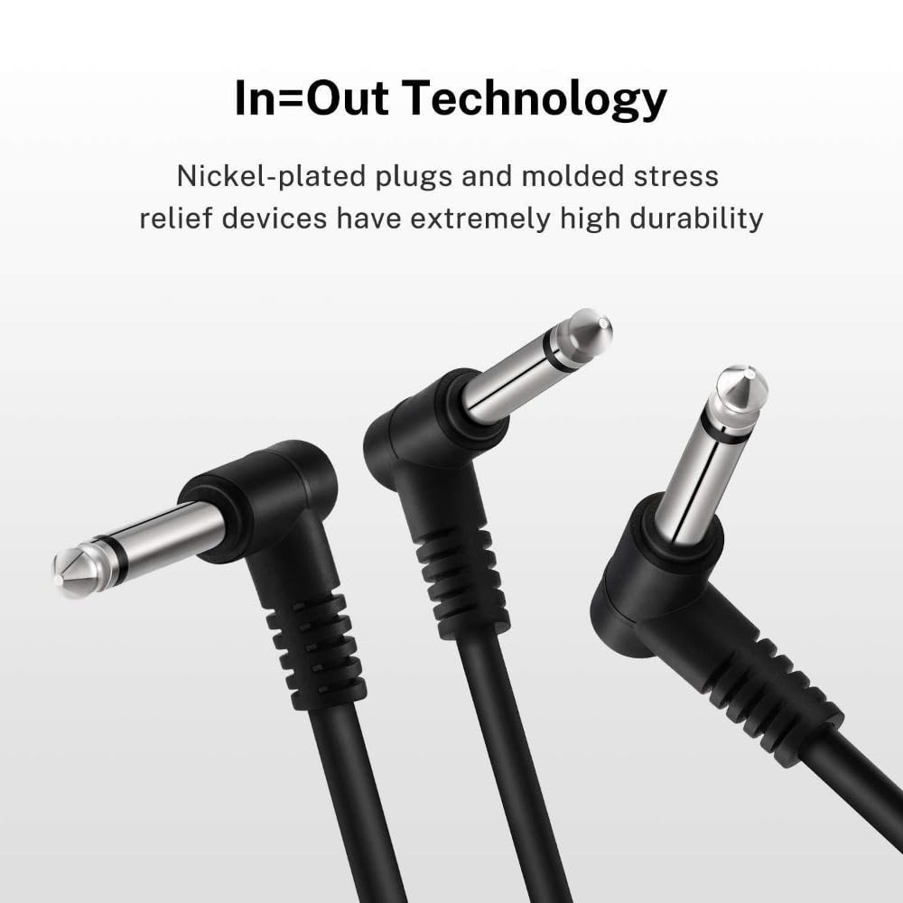 3 or 6 Pack 6 Inch Guitar Patch Cables, 1/4 Inch TS Right Angle Flat Patch Cable