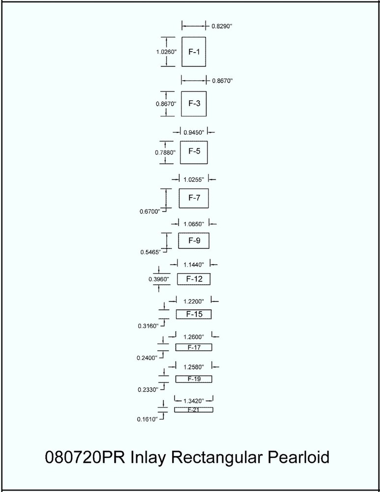 Inlay Set Pearloid 10 PC Rectangular 080720PR