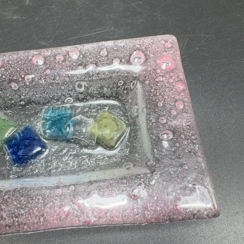 Vintage Hand Made Rectangular Trinket Dish Holder Container Plate Pink Bubbles