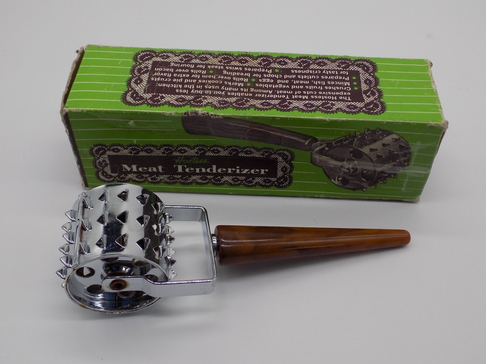 Hostess Meat Tenderizer Bakelite Handle Original Box Stainless Kitchen Gadget