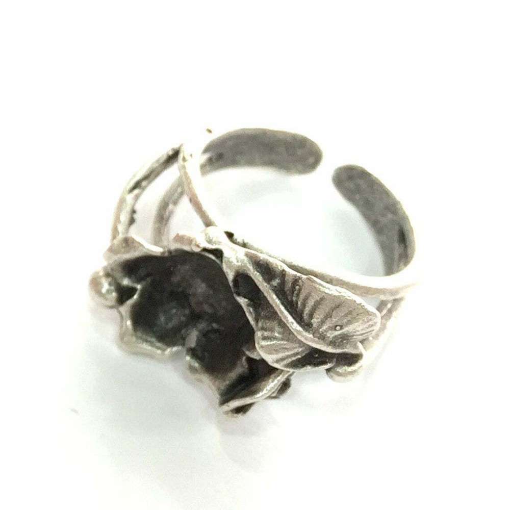 Flower leaf Ring Blank Base Bezel Setting Antique Silver Brass Adjustable G3529