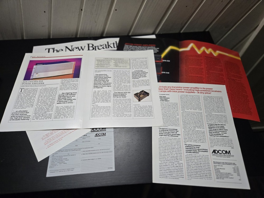 Adcom GFA-555 Amplifier Ad/Article/Brochure Lot