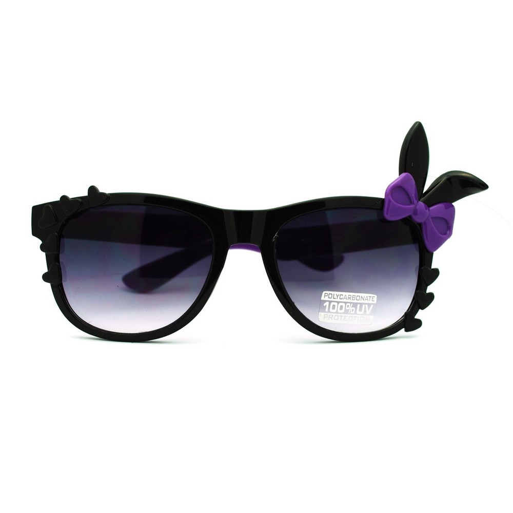 Bunny Ear Bow Trim Horn Rim Rectangular  Sunglasses
