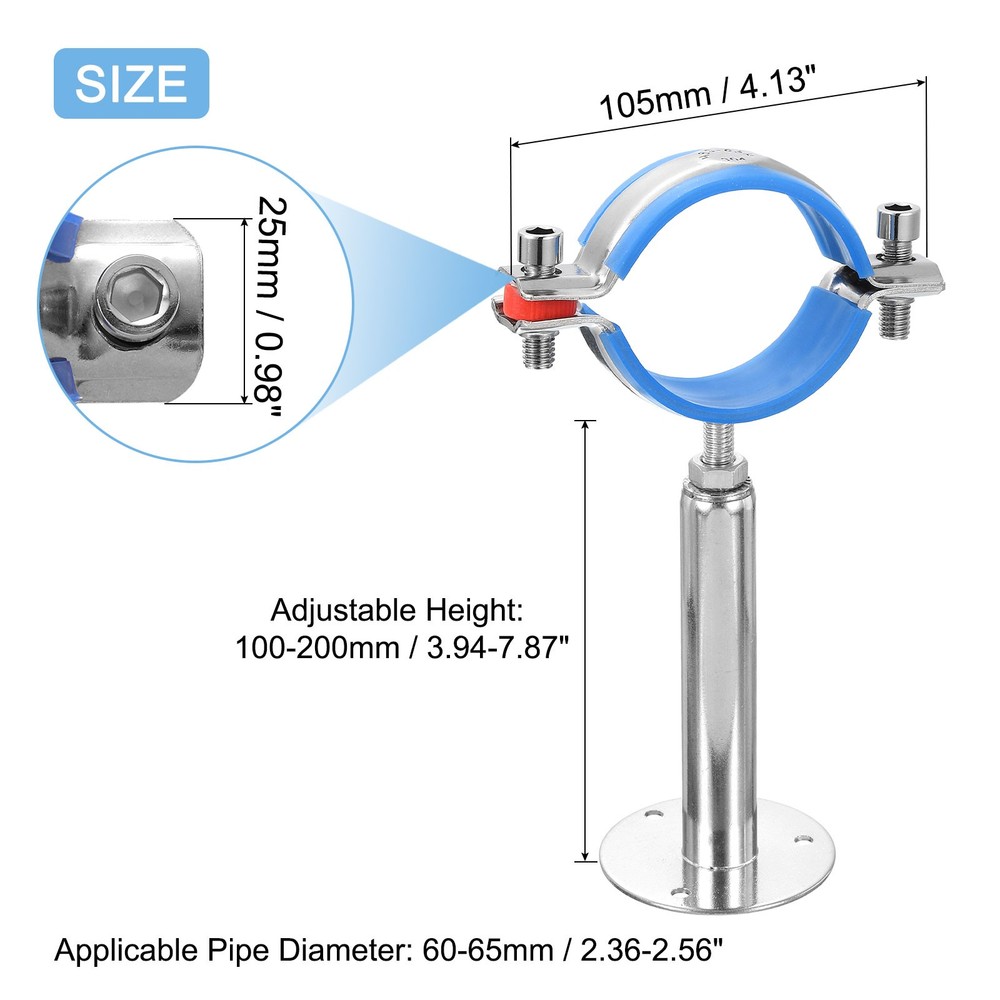 2pcs Pipe Support Adjustable Height 100-200mm for OD Pipe 60-65mm