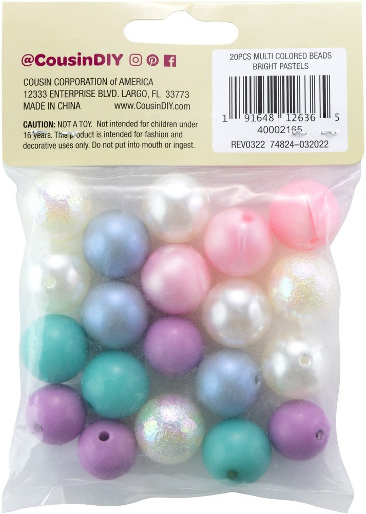 CousinDIY Bubblegum Bead 20mm 20/Pkg-Bright Pastels