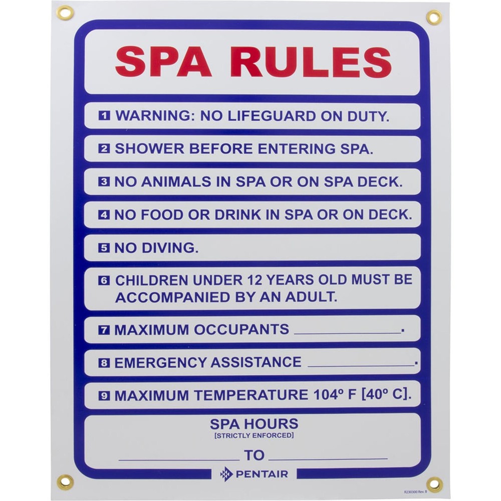Sign, Spa Rules, 18" x 24"