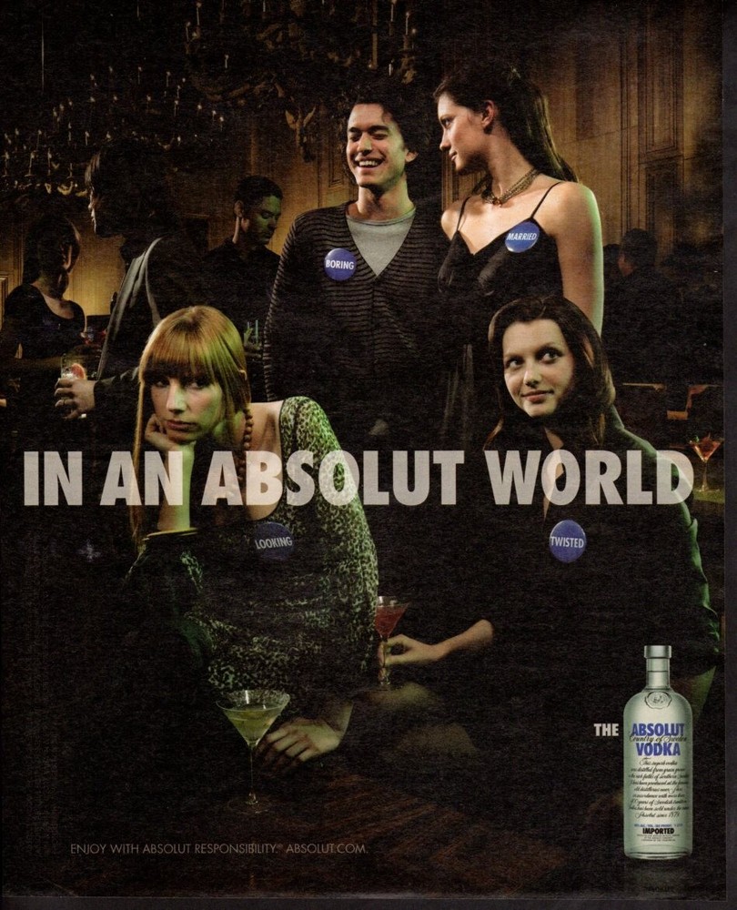 Vintage print ad advertisement Alcohol Absolut Vodka Married Borring name tags