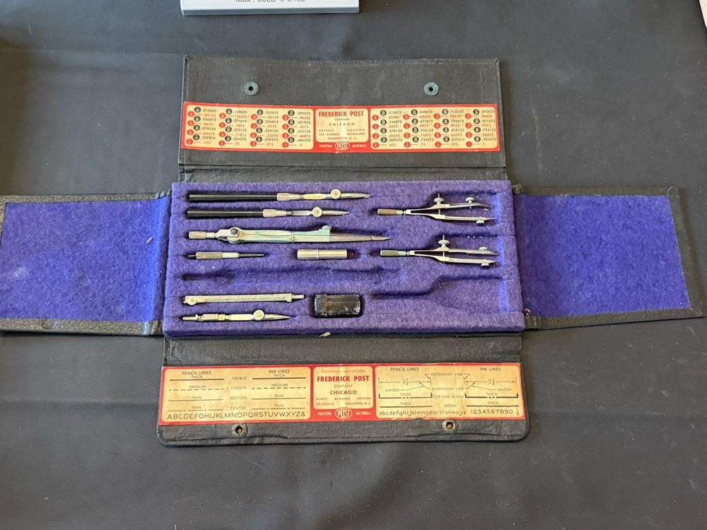 Vintage Frederick Post Excelsior 704 Drafting Compass Set Complete