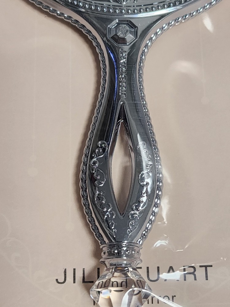JILL STUART Hand Mirror Silver Crystal Handle Romantic Style Vanity Compact