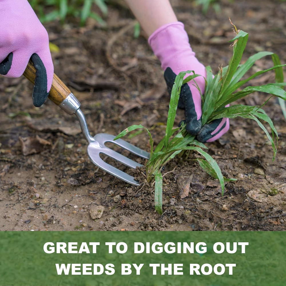 Garden Hand Fork, Hand Weeding Fork with Sharp Tine for Easy Uprooting Large Wee