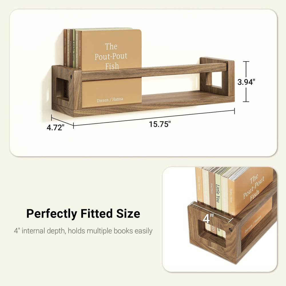 Upgraded Thick Floating Shelves, Solid Wood Bookshelf for Wall, Floating Book...