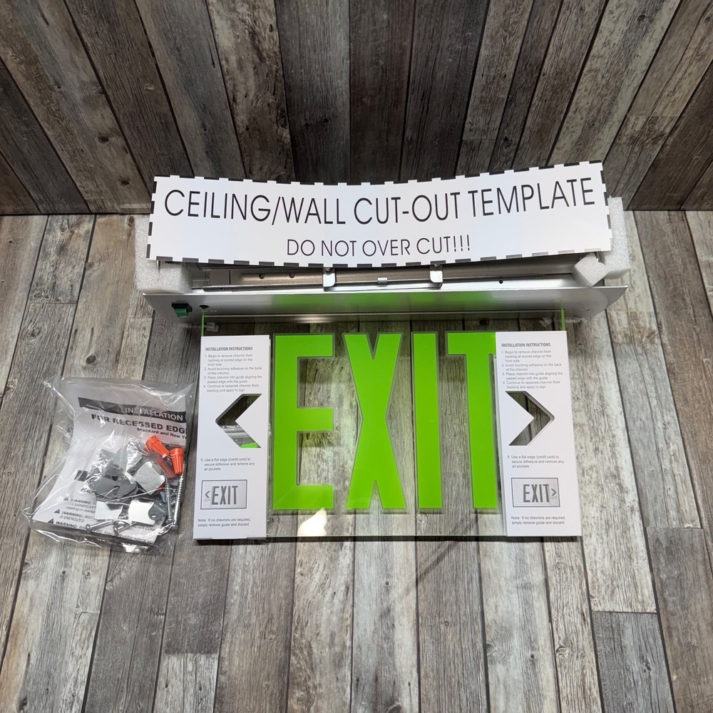 Emergency Exit Sign Double Sided Mirrored Acrylic Recessed LED Exit Sign