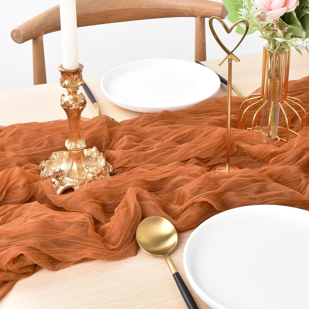 Terracotta Cheesecloth Table Runner Fall Thanksgiving 10Ft Rustic Gauze Boho Che
