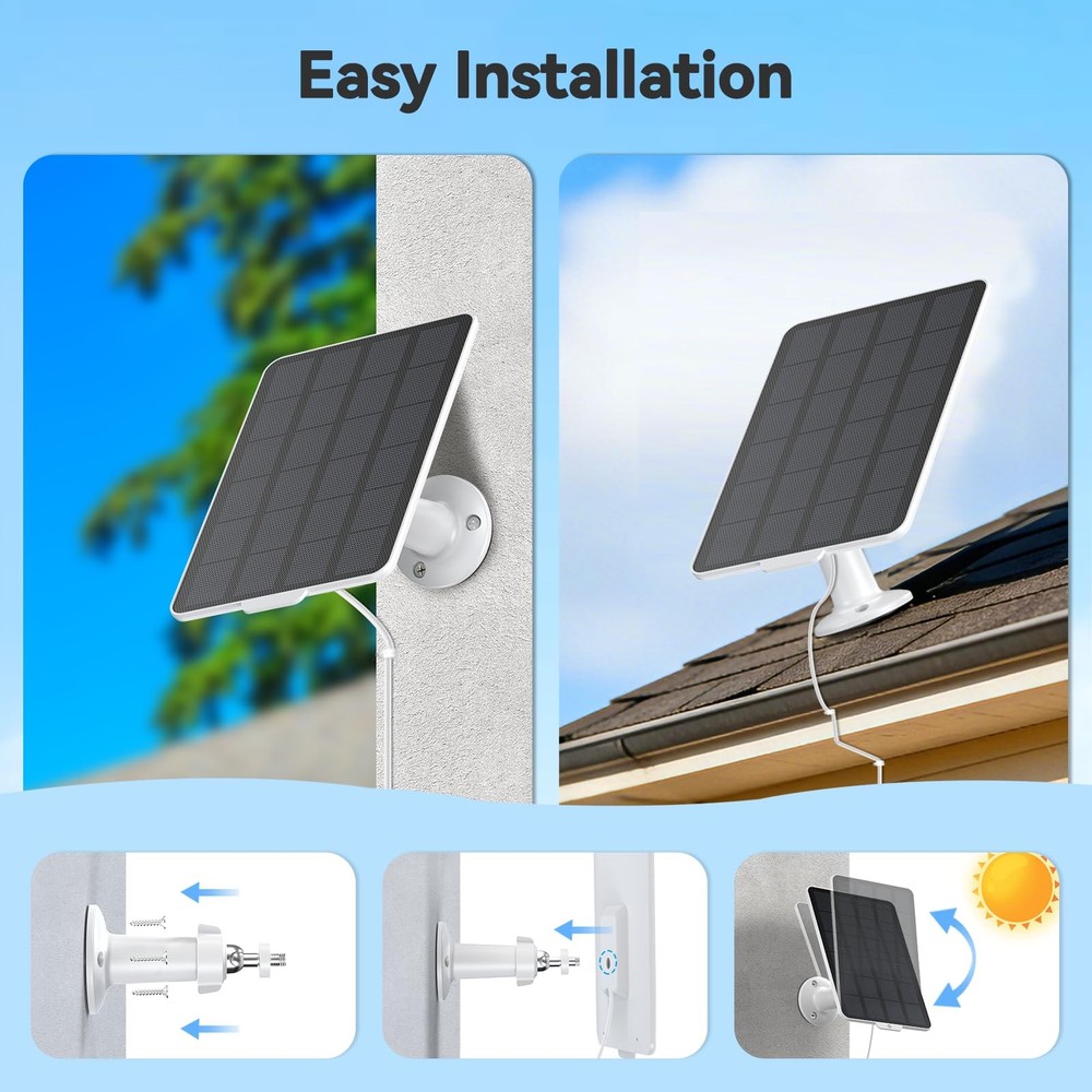 3W Solar Panel for Battery-Powered Security Cameras,USB-C & Micro USB White