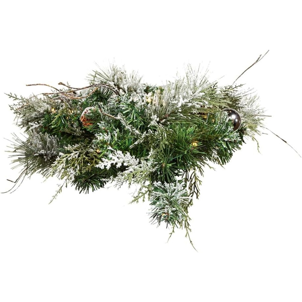 Kurt Adler Pre Lit Decorative Pinecone Wall Tree White and Silver, 26in