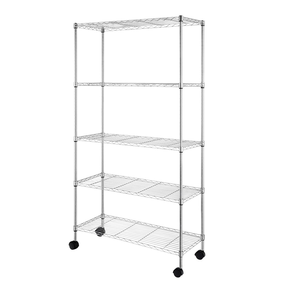 5-Layer Chrome Plated Iron Shelf with 1.5" Nylon Wheels 165*90*35 Chrome