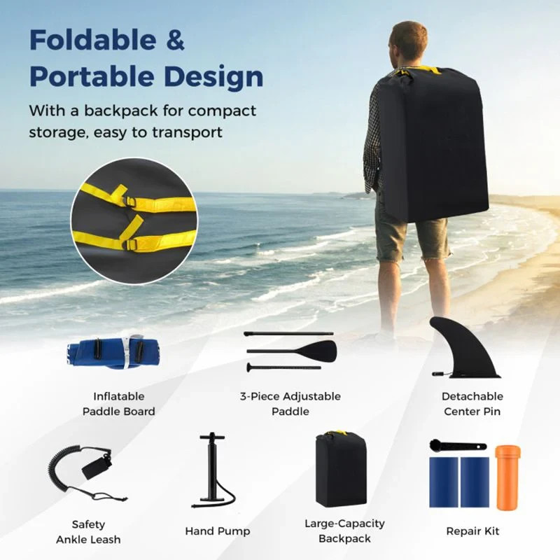 Inflatable Paddle Board 10ft with Removable Fin, Adjustable Paddle and Backpack