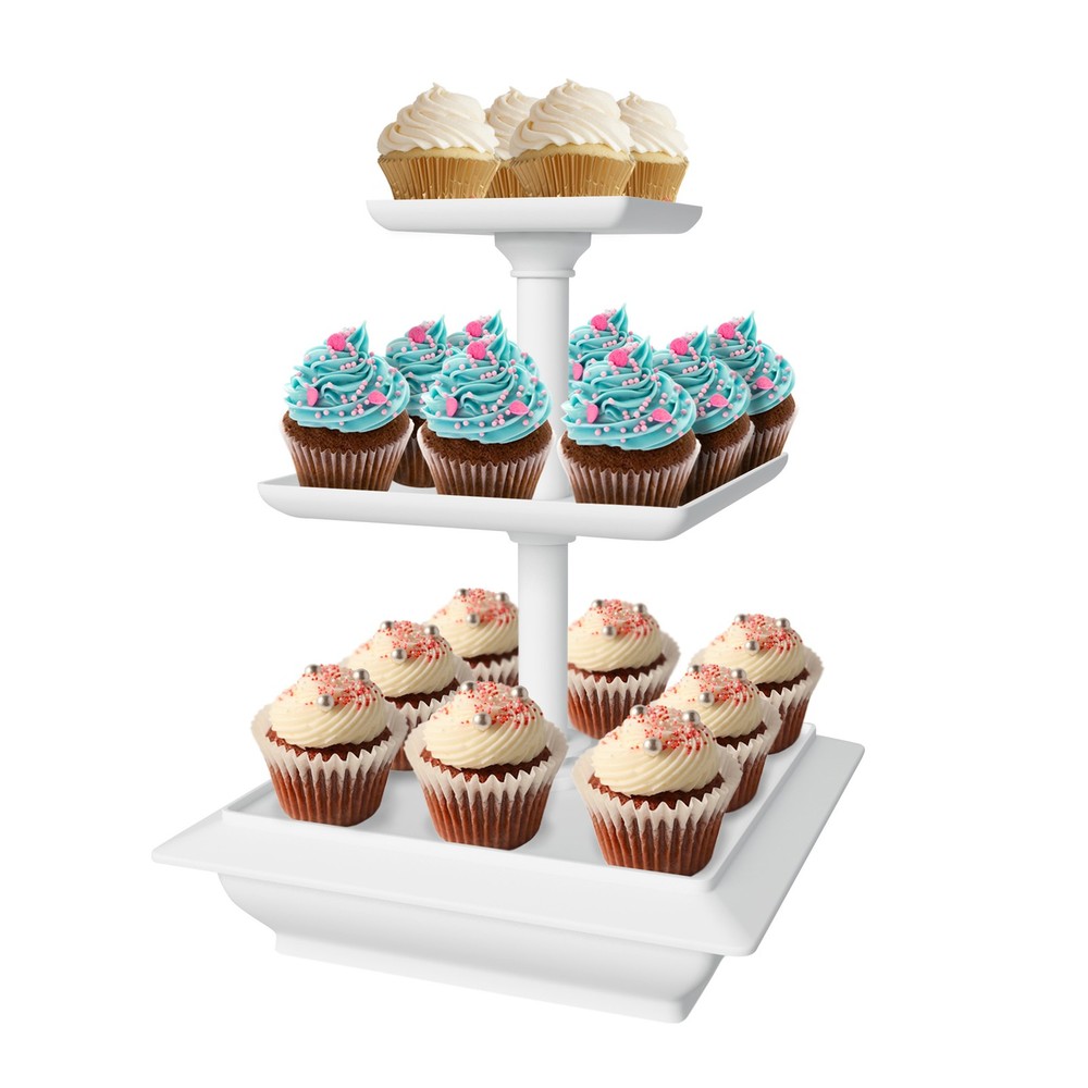 3-Tier Cupcake Stand Square Display Stand Dessert Table Display Set, White