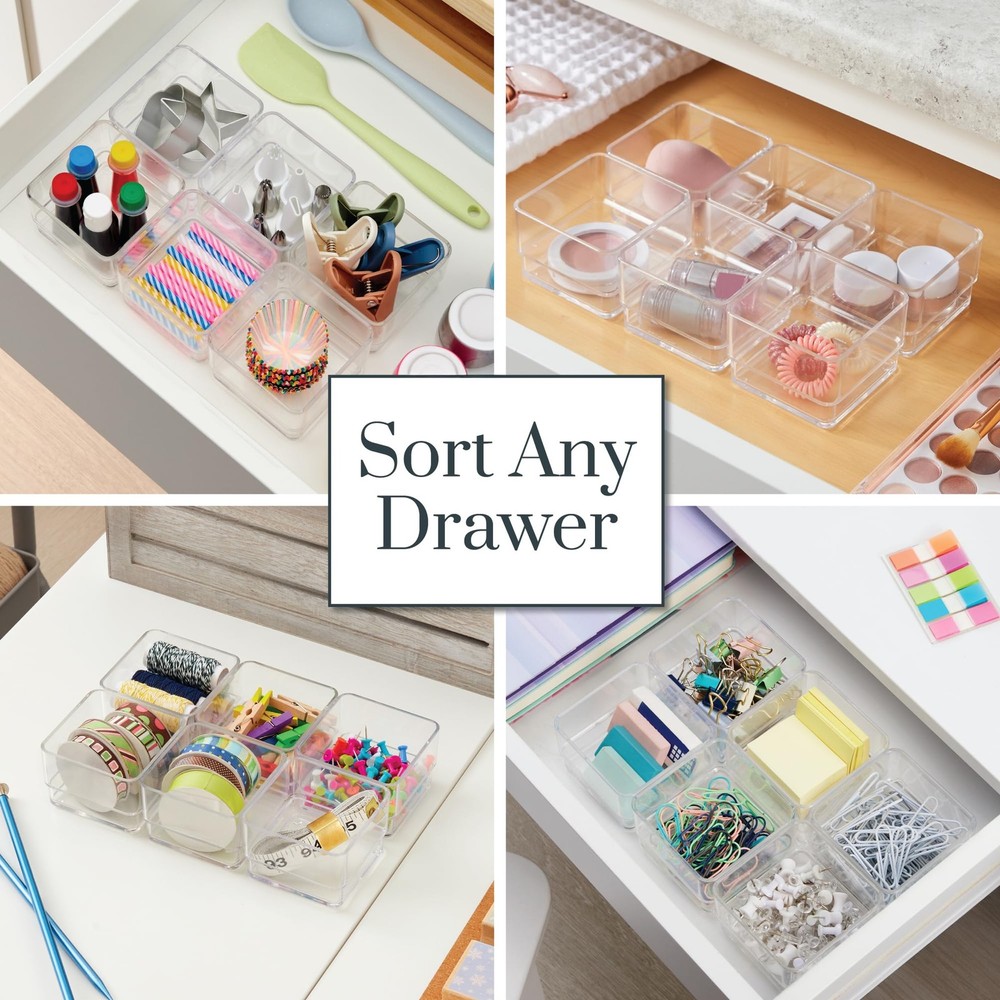 SimpleSort 6-Piece Stackable Clear Drawer Organizer Set | 3" x 3" x 2" Square...