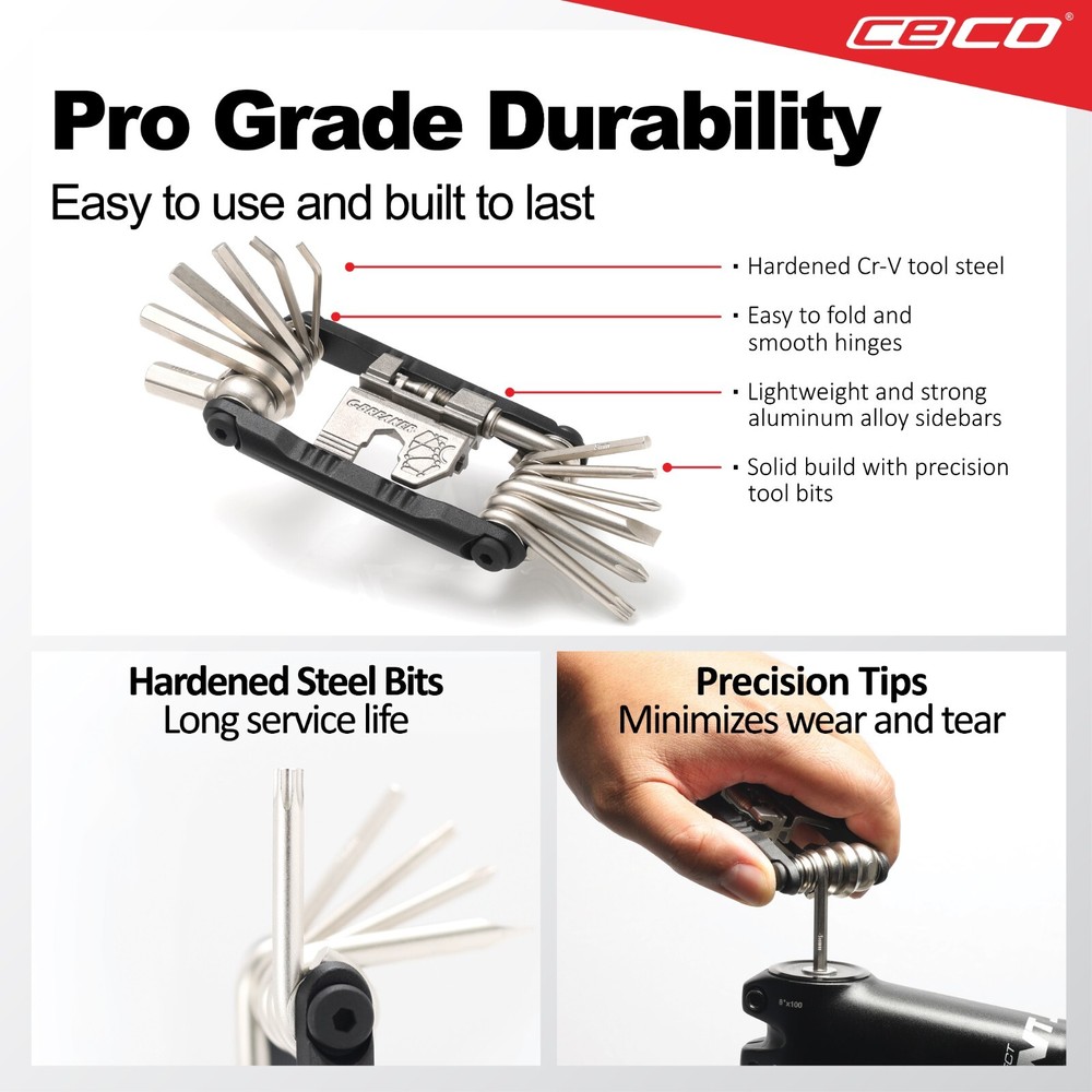 CECO-USA 20-Function Heavy Duty Compact Bicycle Tool w/ Chain Breaker