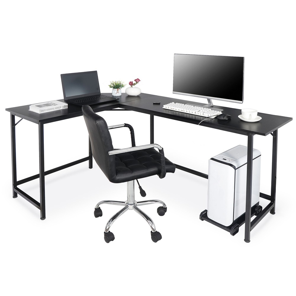 66" Modern L-Shaped Computer Desk Large Workstation PC Stand with Round Corner