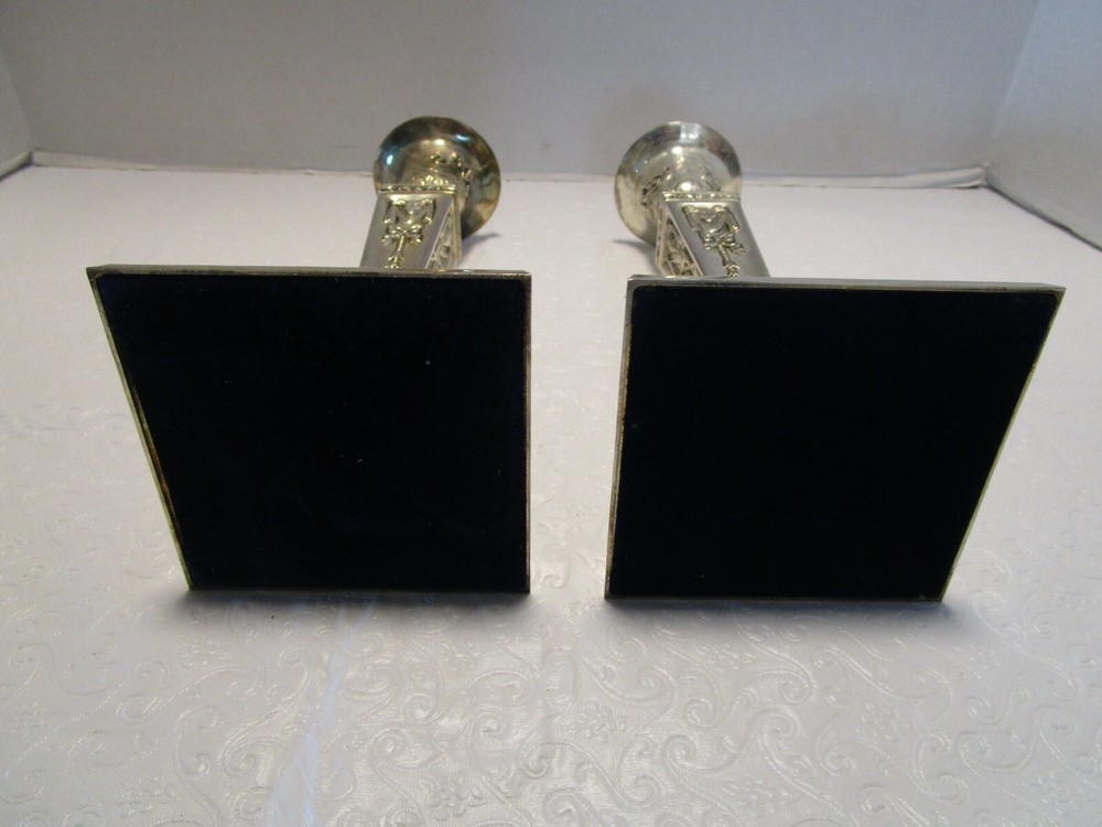 Vintage Set 2 Silver plate Candlesticks embossed beaded 9.50” t