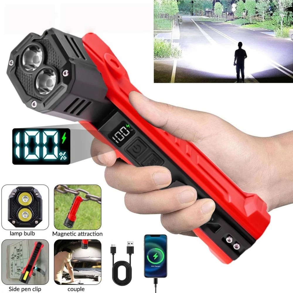 Rechargeable LED Work Light 600LM Red Color Magnetic Base Portable Flashlight