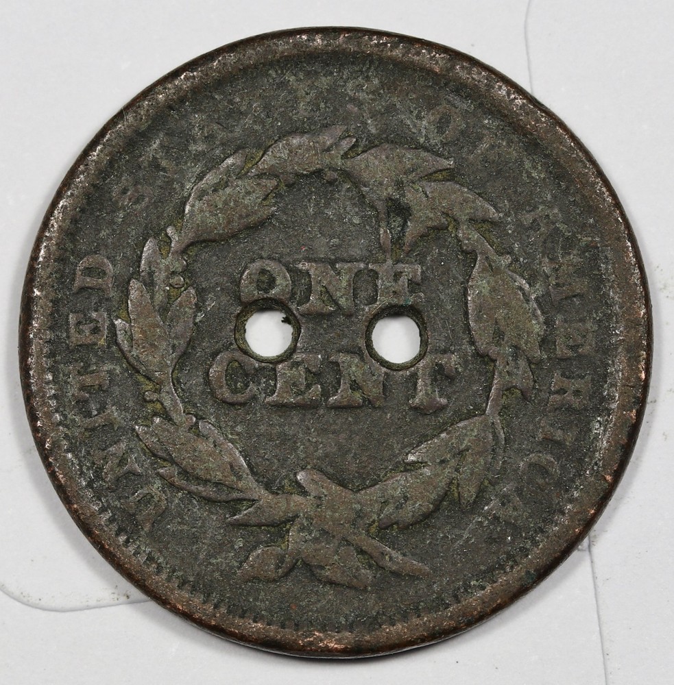 1843 Large Cent. Double Holed. 212591