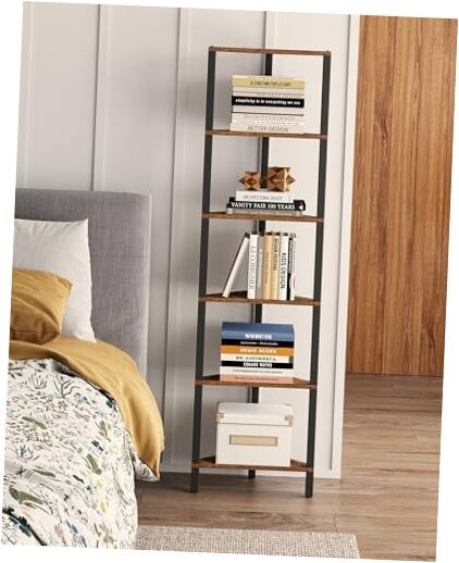 Corner Shelf, 6-Tier Corner Bookshelf for Small 6-Tier Ordinary Rustic Brown