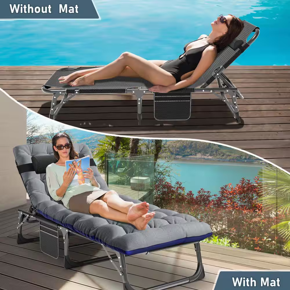 Polyester Portable Folding Sleeping Cot, Convertible Sleeper Chair Bed with Adju