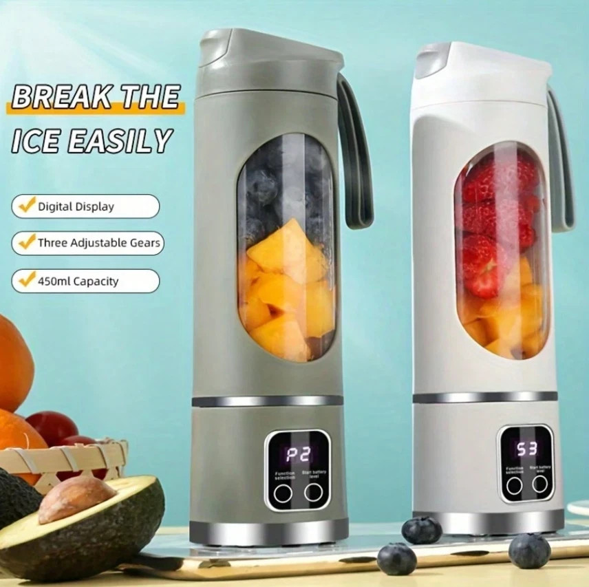 1pc USB Mini Blender – Rechargeable 15.22oz Juicer with Display & 3 Modes