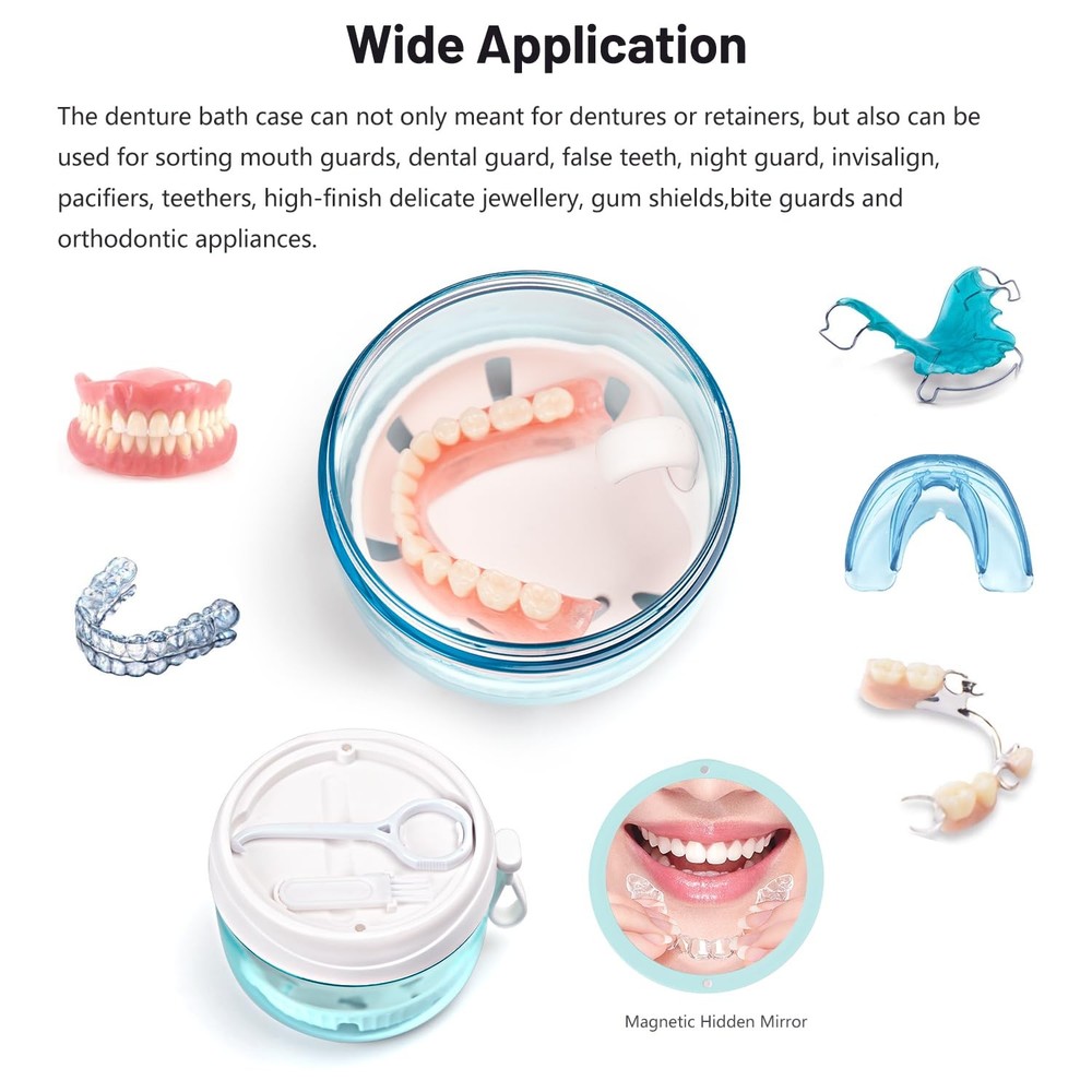 Denture Case, Leak Proof Bath Cup for Travel, Container White