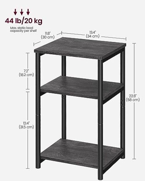 Side Table, Small End Table, Tall Nightstand for Misty Gray + Classic Black