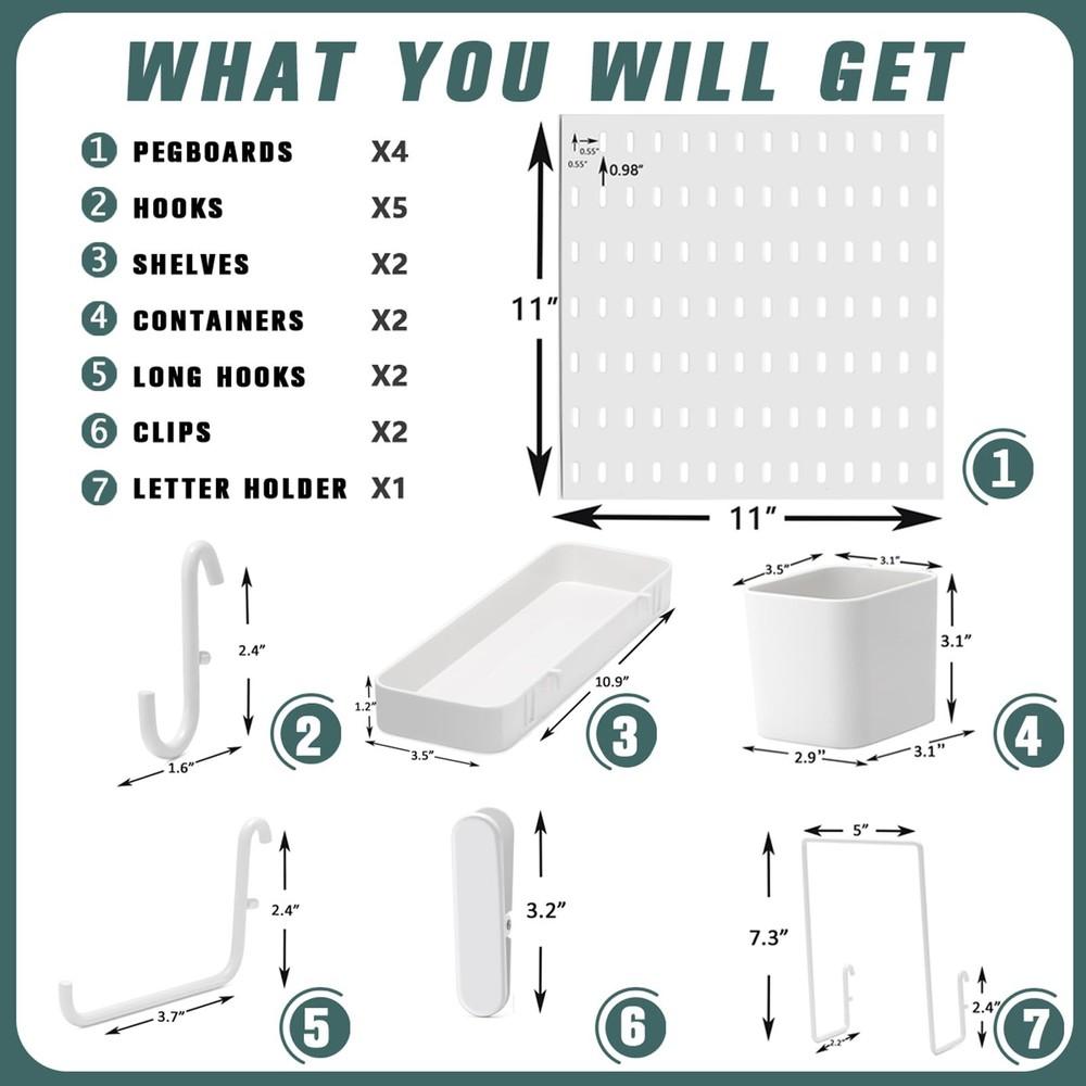 Pegboard Combination Kit, Wall Mounted Storage Set with 4 Pegboards & 14 Acce...