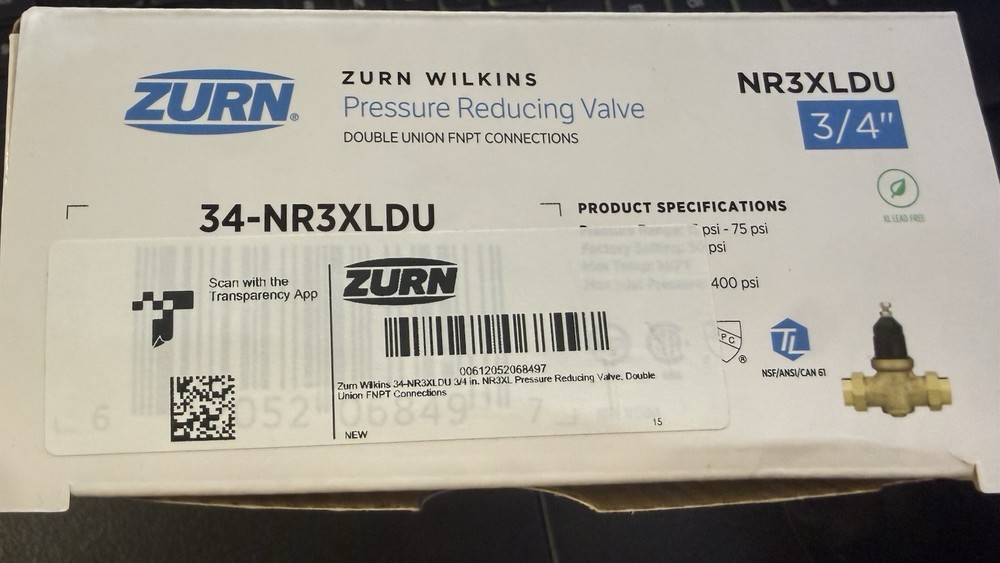 Zurn Wilkins 34-NR3XLDU 3/4" Water Pressure Reducing Valve NR3XLDU Double Union