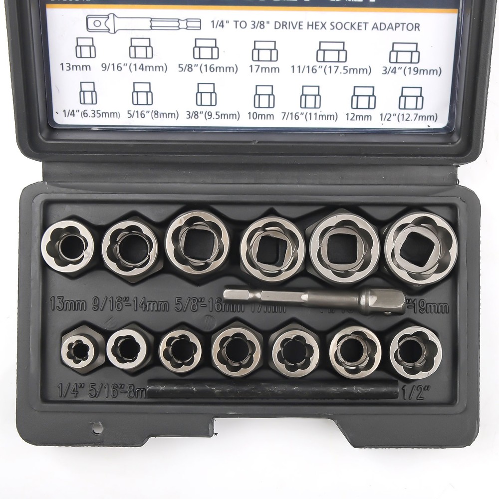 15 Pcs Nut & Bolt Extractor Kit, of Bolt Removal Tool Set, Extractor Socket Tool