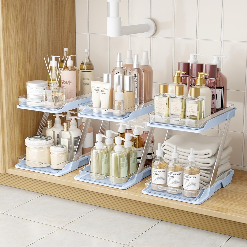 3 Pack Bathroom Organizers and Storage - Multi-Purpose,2-Tier Clear Pull Out ...