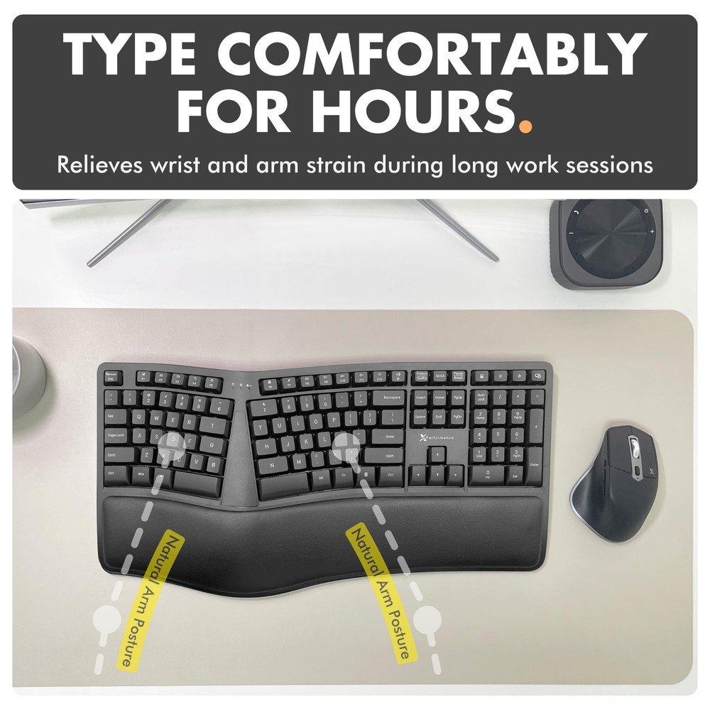 X9 Wireless Ergonomic Keyboard - Split Keyboard with Cushioned Wrist Rest - T...