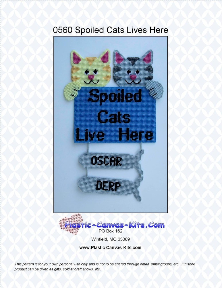 Personalized Spoiled Cats Live Here Wall Hanging-Plastic Canvas Pattern or Kit