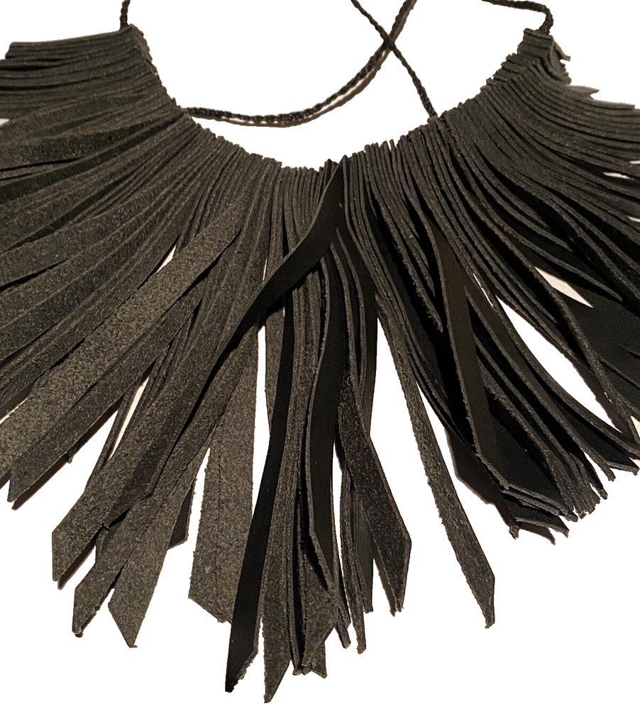 ARTISAN MODERNIST FAUX LEATHER GRADUATED PANEL TIEBACK STATEMENT NECKLACE