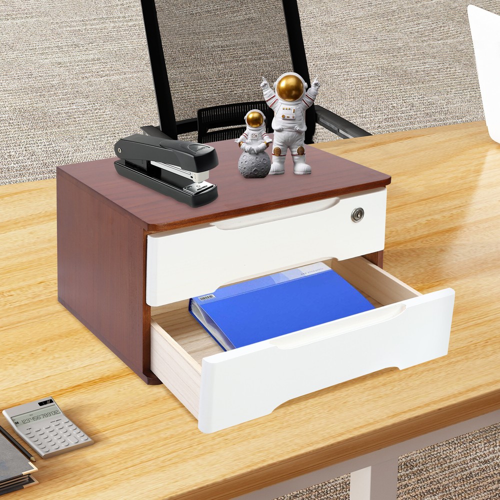 Wooden Desktop Storage Box, Desk Organizer, Desktop Storage Box with Lockable