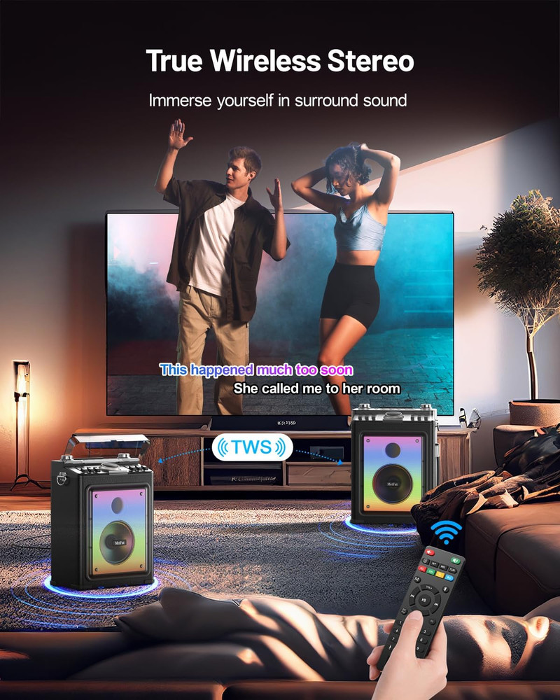 Karaoke Machine, Powerful Bluetooth Speaker with Two Wireless Microphones, Porta