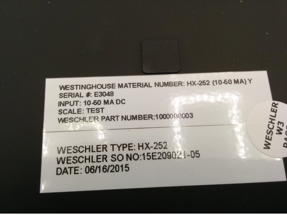 WESTINGHOUSE HX-252 PANEL METER, INPUT: 10-50MA, HORIZONTAL MOUNT, NIB