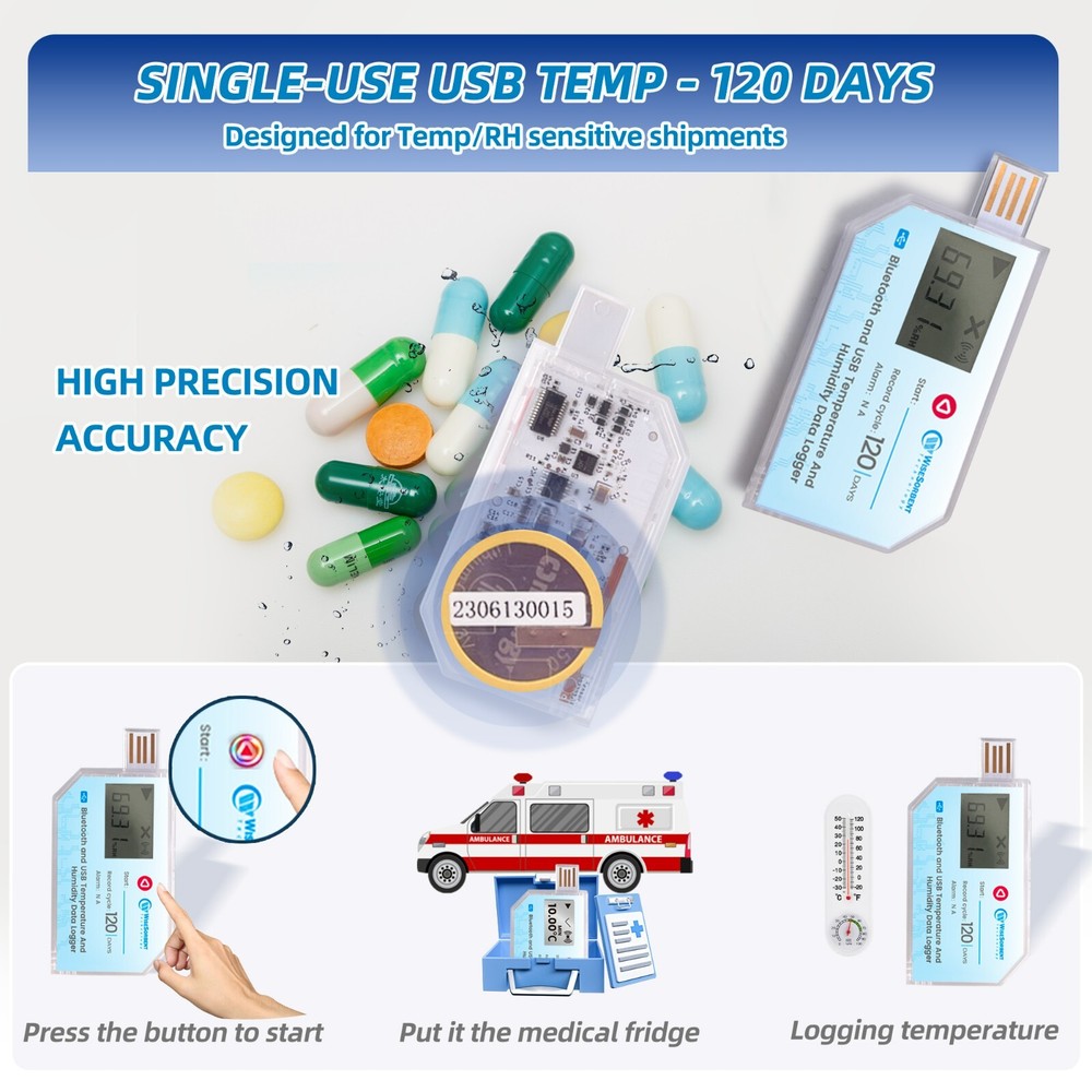 2Pcs Data Logger, Temperature and Humidity with LCD, USB, Bluetooth & App