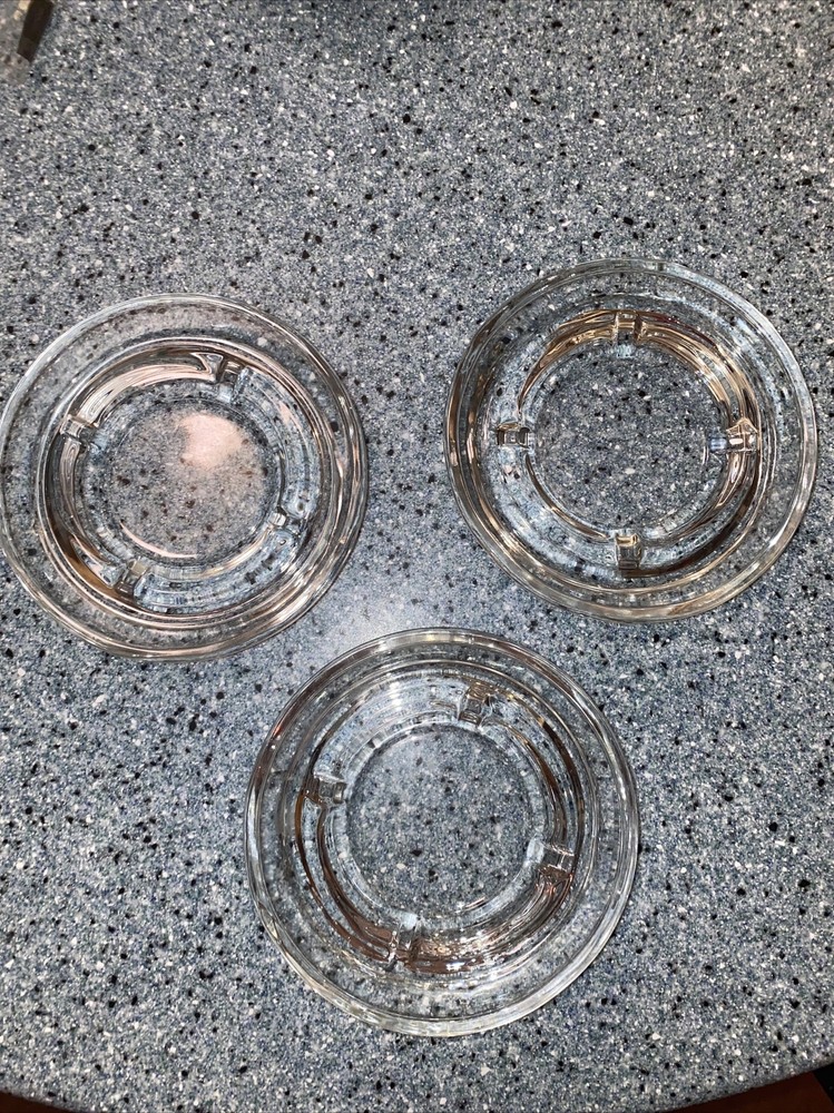 3 Glass Ashtrays 5” Across