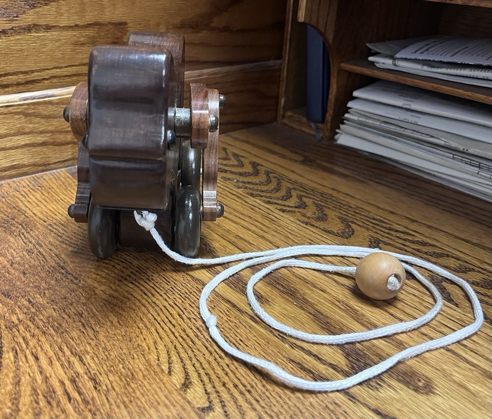 Dark Wood Gorilla Rolling Pull Toy Vintage